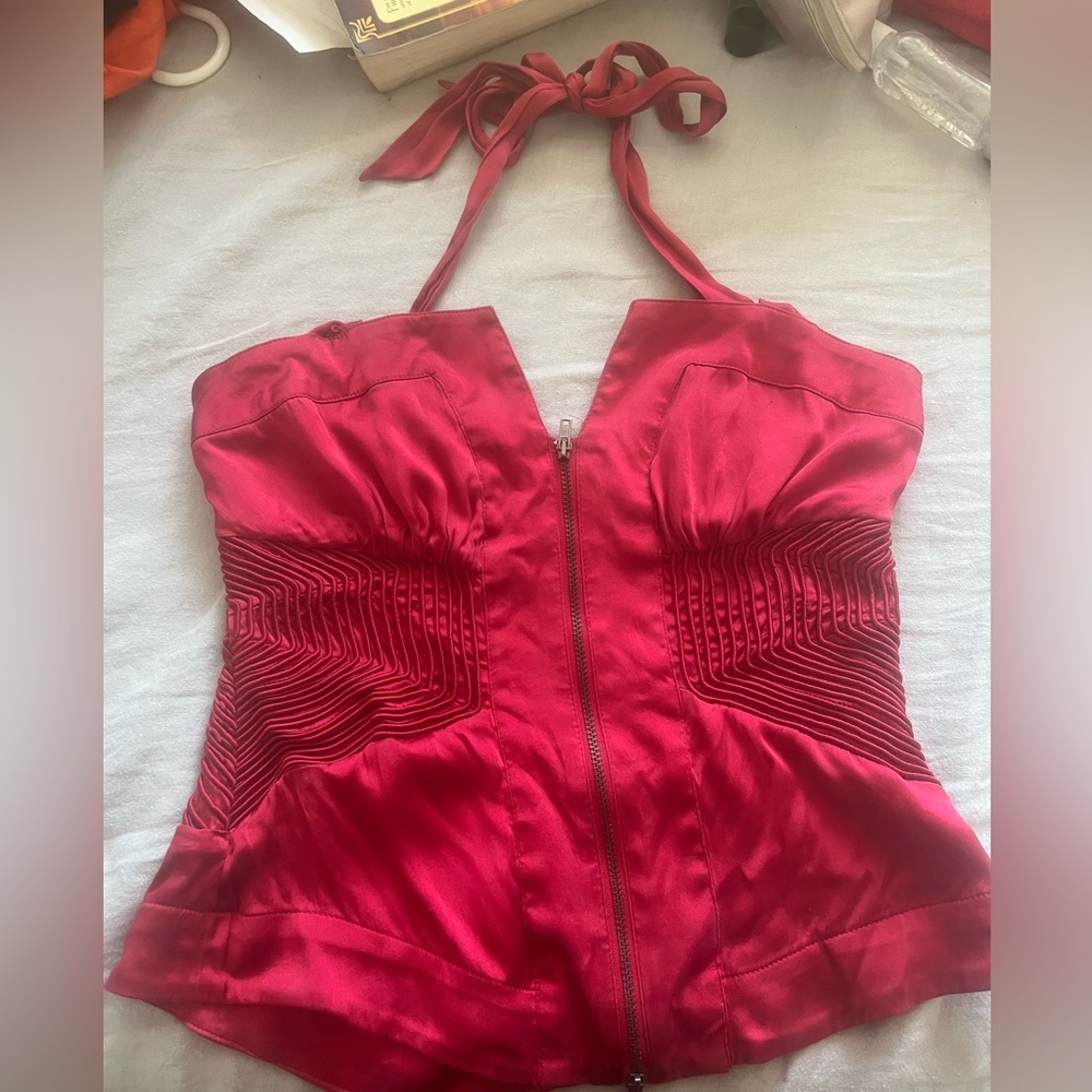 Y2K 90s Bebe Corset Bustier Halter Red Top